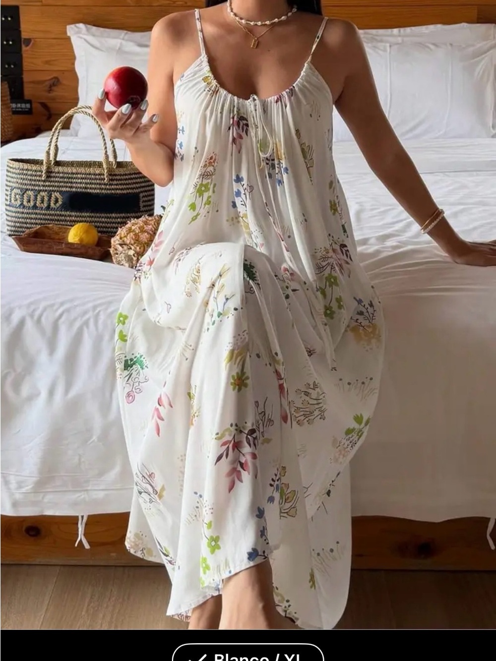 Source Unknown White Floral night gown Sundress with Pastel Print
